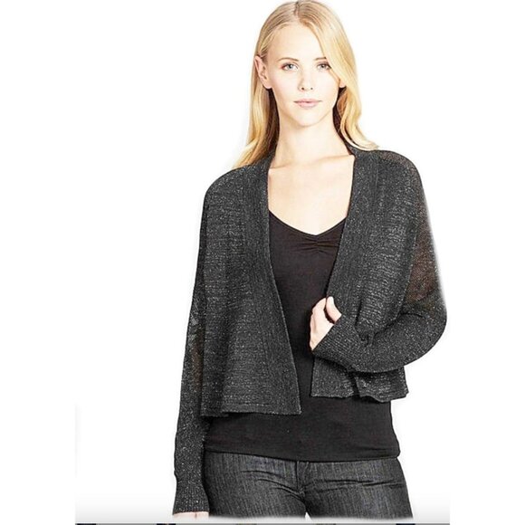 Eileen Fisher Metallic Shimmering Fine Merino Charcoal Crop Cardigan XS - Picture 1 of 12